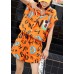 stylish orange prints cotton blended short sleeve jumpsuit hot pants