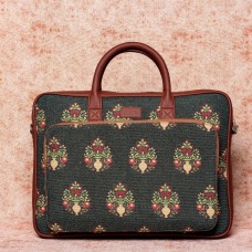 Royal Green Mogra Print Laptop Bag