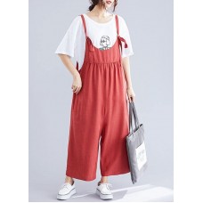 new red casual wide leg pants loose thin fashion straps jumpsuit