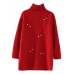 Chunky high neck red sweaters casual Rivet knit top silhouette