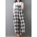 women new cotton white plaid sleeve casual jumpsuit pants