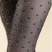 Jassy Women Flocking Rhinestone Decoration Ultra  thin Anti  Hook Breathable Leggings Silk Stockings