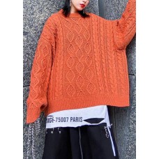Aesthetic o neck orange knitwear casual winter knit blouse
