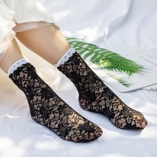 5 Pairs Women Cotton Nylon Jacquard Floral Lace  trimmed Breathable Comfy Silk Stockings