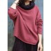 Vintage high neck red sweaters plus size long sleeve clothes For Women